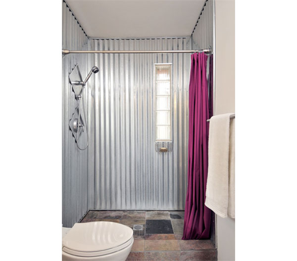 Galvanized metal used as a shower enclosure