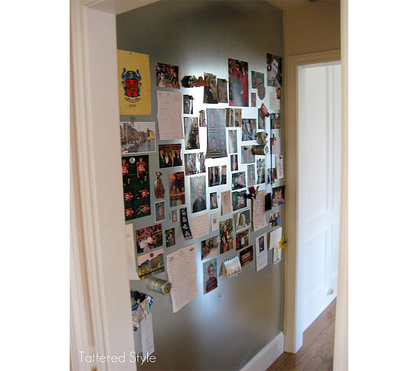 A DIY magnet wall in a family's hallway