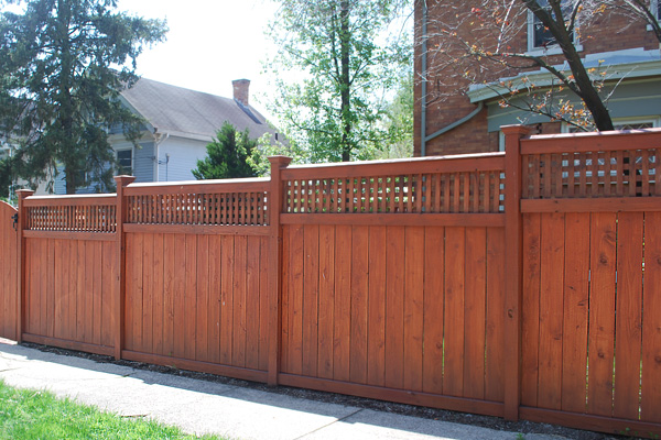 Wooden privacy fence in a neighborhood