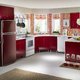 Red refrigerator in red kitchen