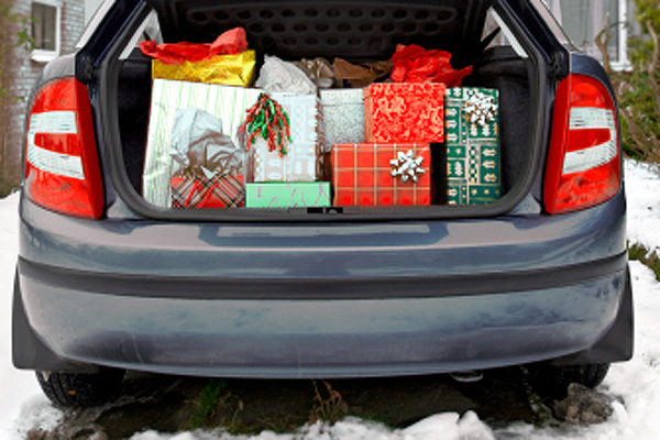 Christmas presents stored in the trunk