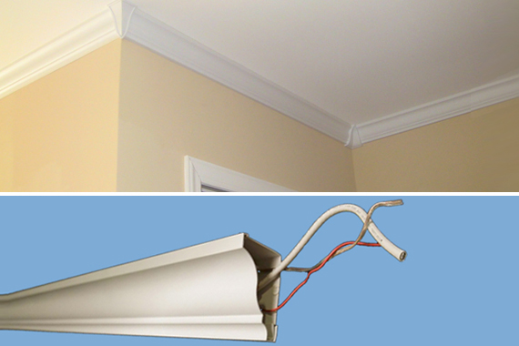 RowlCrown's crown molding was used to hide wires for his home  theater-rowlcrown.com 