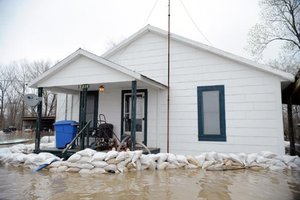 Sandbags protecting a home in Biscoe, Arkansas