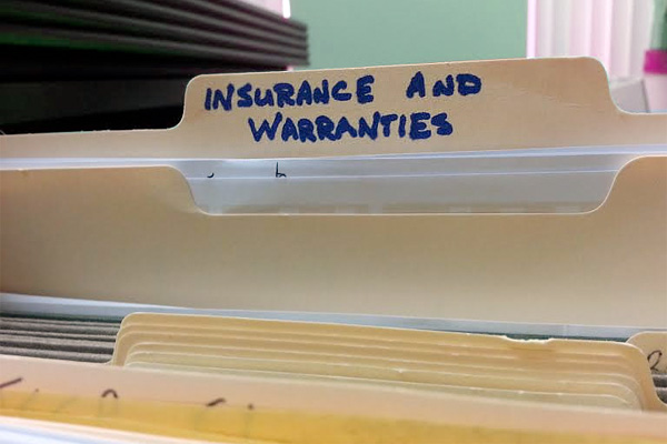 File folder for home insurance and warranties