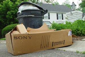 Electronics box outside home on trash day