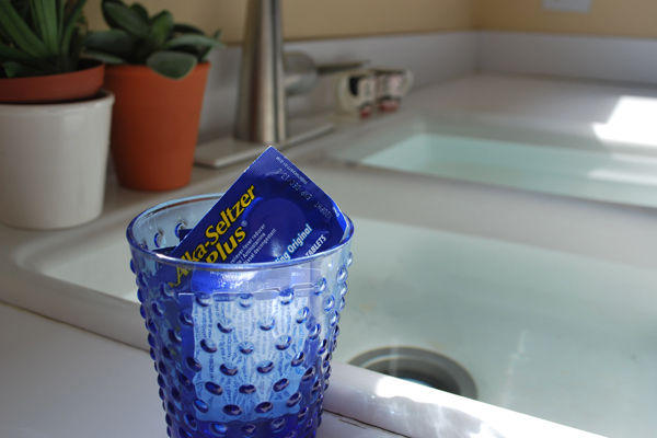 Alka Seltzer by the sink to help  with clogs