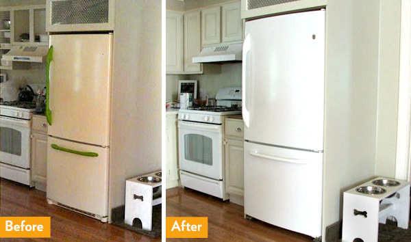 Before and after painting refrigerator with appliance paint