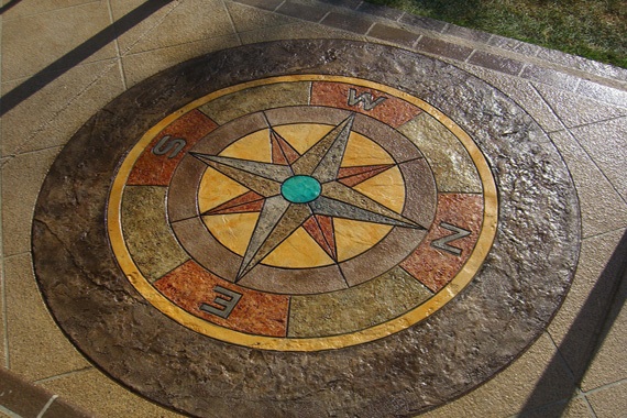 Stamped concrete patio compass