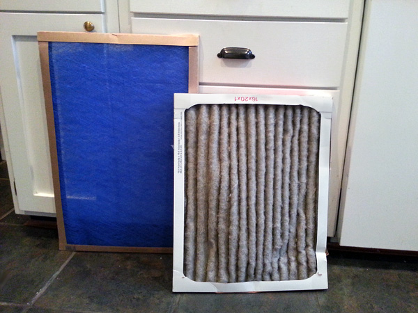 One dirty pleated furnace filter with a clean filter